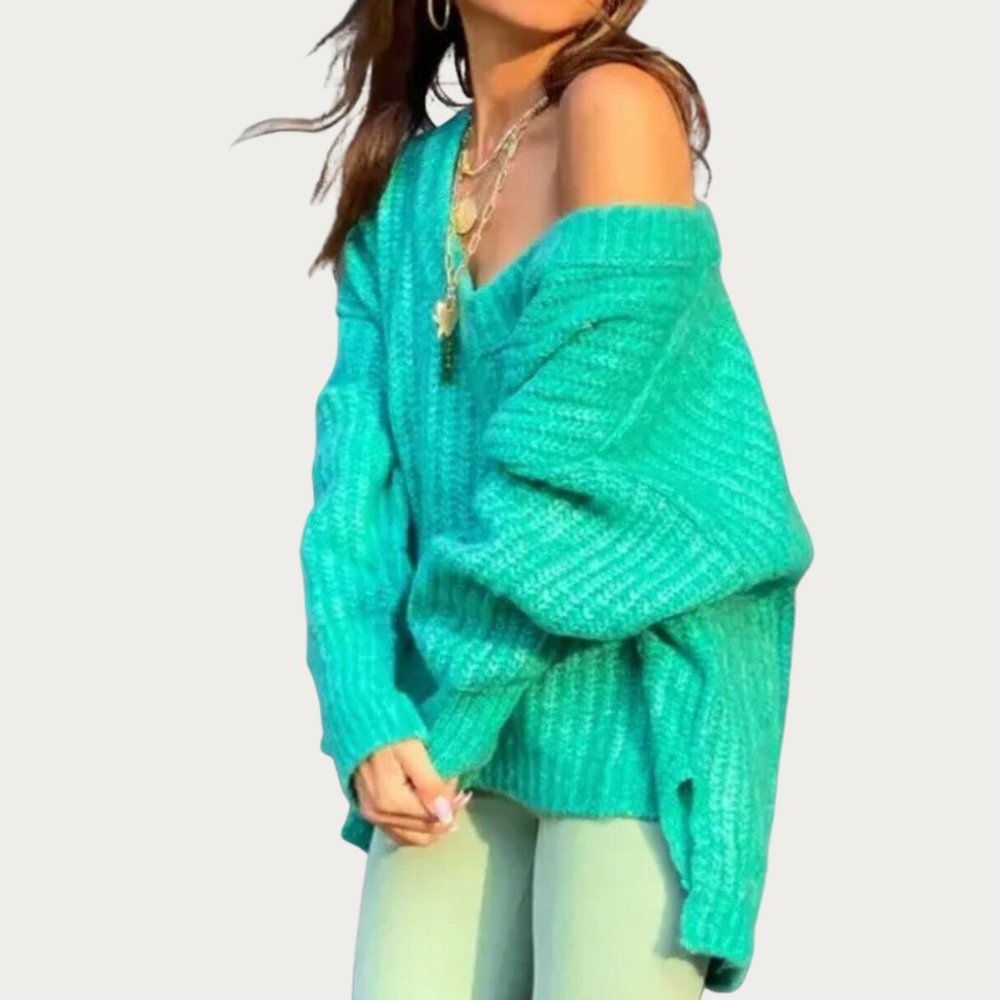 Free People Blue Bell Oversized Slouchy Tunic Teal Blue Sweater - (NWT)